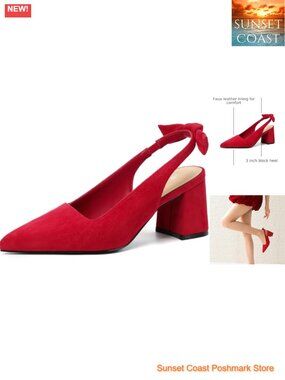 Pointed Toe Slingback Block Heels Bow Detail Office Pumps